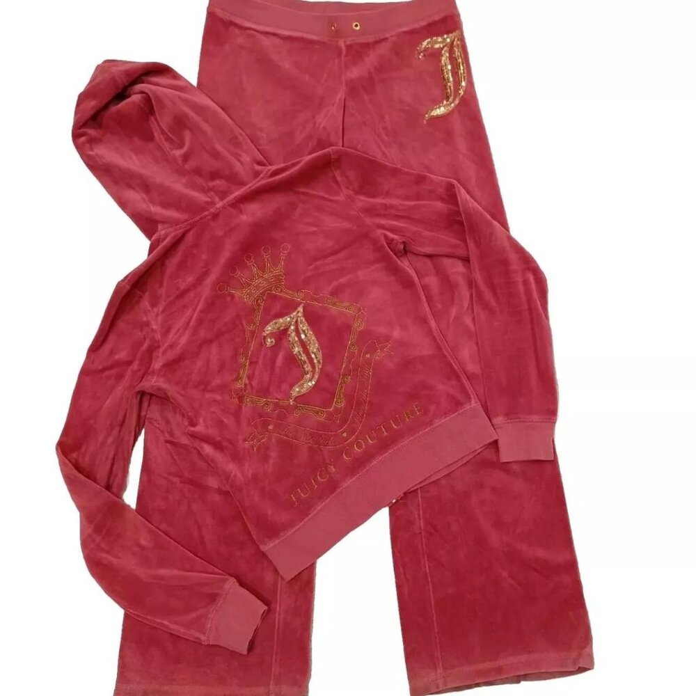 Vintage Juicy Couture Tracksuit Matching Set Jacket Small Pants Bling Logo Pink